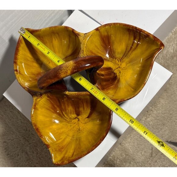 Blue Mountain Pottery Divided Dish Harvest Gold Nuts Condiments Candy Handle MCM - Picture 6 of 9